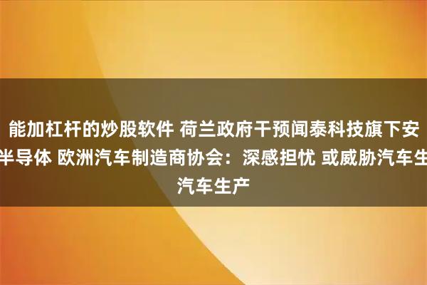 能加杠杆的炒股软件 荷兰政府干预闻泰科技旗下安世半导体 欧洲汽车制造商协会：深感担忧 或威胁汽车生产